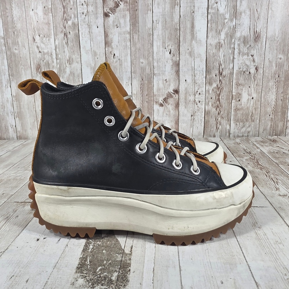 Converse Run Star Hike Hi Black Tan Leather Platform Sneakers 568649C Womens 6.5